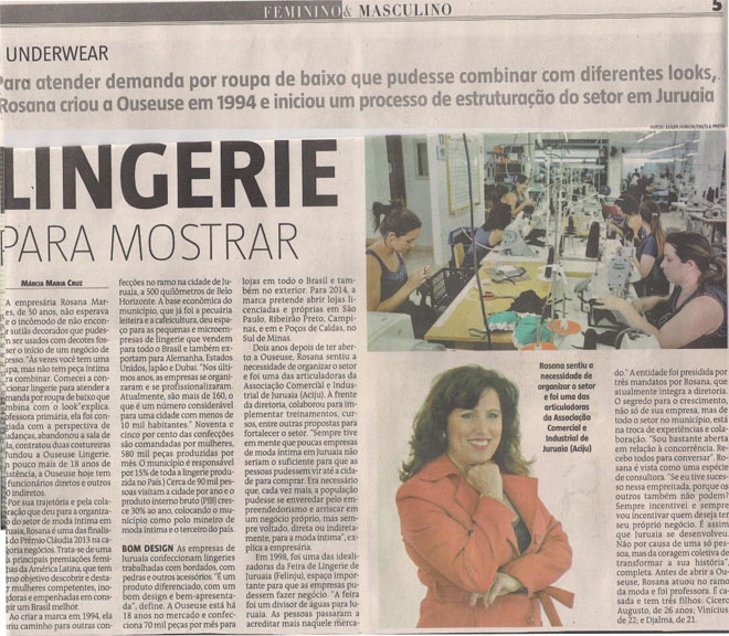 Rosana Marques, da Ouse Lingerie, é destaque em reportagem do Estado de Minas